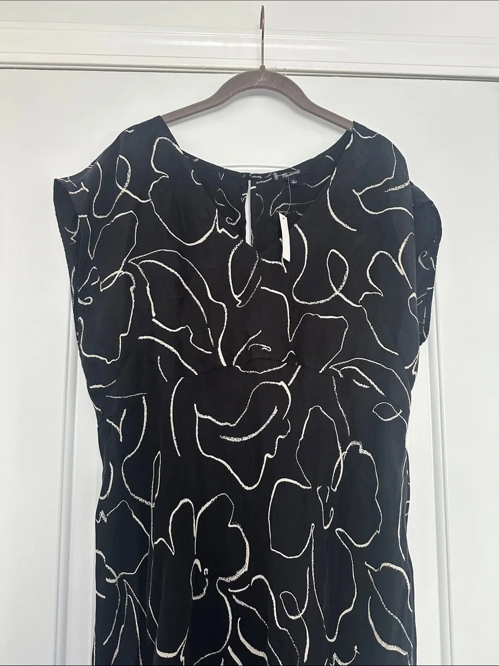 NWT Madewell Marianna Black Floral V-Neck Cupro Blend Maxi Dress #P0925 Sz 16